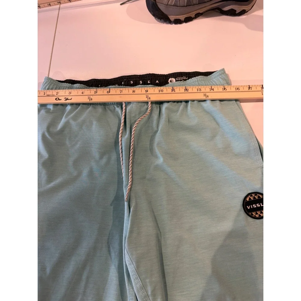 Vissla Board Shorts Mens Small Aqua Blue Upcycled Coconut Stretch Swim Trunks